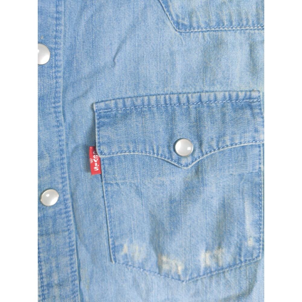Levi's Boys Medium 10-12 Blue Denim Western Pearl Snap Long Sleeve Shirt Star - Picture 5 of 13